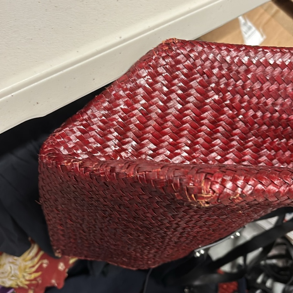 HOT PRICE 🔥 AllSaints Mosley Straw Tote Large Carryall Red Black Beach Vacation - Picture 7 of 7